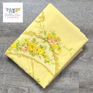 Vintage Full Flat (double flat)Sheet in bright yellow floral border print, Utica